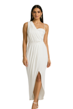 White Draped One-Shoulder Dress