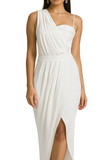 White Draped One-Shoulder Dress