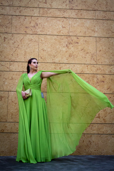 VESTIDO VERDE LIMON ESTILO ROMANO