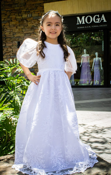 VESTIDO BLANCO DE MANGA ABULLONADA