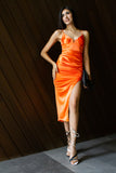 VESTIDO NARANJA SANTINADO CORTE MIDI