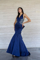 VESTIDO LARGO AZUL REY CORTE SIRENA