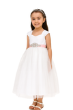 VESTIDO BLANCO CON LAZO ROSA