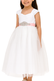 VESTIDO BLANCO CON LAZO ROSA