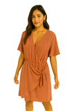 Terracotta Wrap Tie Dress