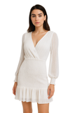 Ivory Textured Long-Sleeve Mini Dress