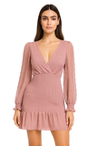 Dusty Rose Textured Long-Sleeve Mini Dress